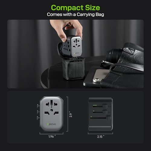 EPICKA Pulse Universal Travel Power Adapter – 45 W 5-Port Charger with Dual USB-C and USB-A for Effortless Fast Charging in Europe and Japan – Your Ultimate Travel Companion for Seamless Connectivity and Device Protection (Sleek Black Design)