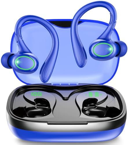 Revolutionize Your Audio Experience with 60-Hour Playtime Bluetooth 5.3 Wireless Earbuds – Advanced Noise Cancelling for Crystal Clear Sound, IPX7 Waterproof Durability, Real-Time LED Battery Monitoring, Ideal for Athletes and Outdoor Enthusiasts (RED)