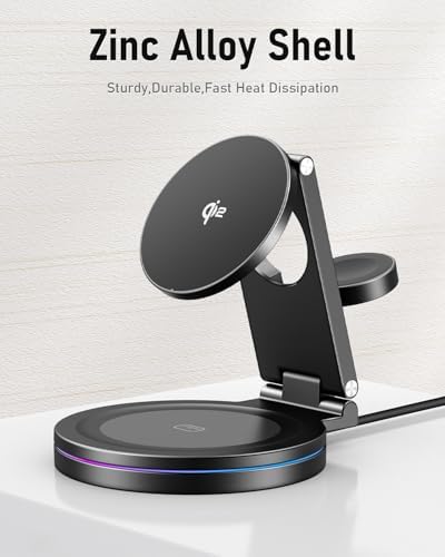 Elevate Your Charging Experience: 2025 Advanced Qi2 Foldable Rotatable 3-in-1 Magnetic Wireless Charger for Apple i Phone 12-16, i Watch, Air Pods, Samsung Devices – Premium Zinc Alloy Design with 30 W Fast Adapter Included – Ultimate Compatibility & Space-Saving Convenience