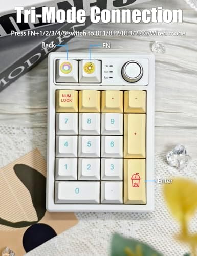 Gasket Creamy Mechanical Numpad – Wireless RGB Backlit Programmable Macro Keypad with Hot Swappable Keys, USB-C and Bluetooth 5.0 Connectivity for Enhanced Productivity on Windows and Mac – Compact Rechargeable Numeric Keyboard with Durable Metal Knob for Streamlined Workflow