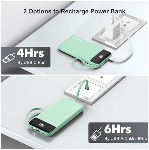 Ultimate 10000 m Ah Portable Power Bank with Built-in Charging Cable and LED Power Indicator – Travel-Ready External Battery Pack for i Phone 16/15, Samsung S22, and Android Devices – Unmatched Compatibility and Rapid Charging for On-the-Go Lifestyles