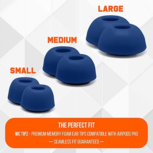 Upgrade Your Sound Experience with WC Tip Z Memory Foam Ear Tips for Air Pods Pro | Enhanced Comfort, Superior Noise Isolation, and Quick Foam Rebound | Perfect Navy Blue Fit for Charging Case | Ideal for Audiophiles and Active Users