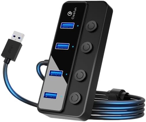Revolutionize Your Connectivity with the Qeefun 4-Port USB 3.0 Hub – High-Speed 5 Gbps Data Transfer, Individual LED Power Switches, and 2 ft Extension Cable for Ultimate Flexibility – Perfect USB Splitter for Laptops, PCs, i Macs, and More! Enhance Your Workspace Efficiency and Control Multiple Devices Effortlessly!