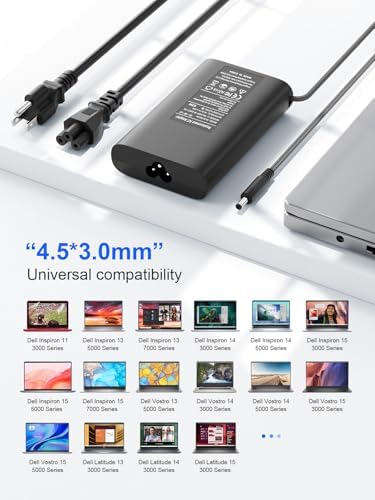 High-Efficiency 65 W Dell Laptop Charger – Universal AC Power Adapter for Inspiron & Vostro Series – Rapid Charging Solution with Lightweight Design – Compatible with Multiple Models & P/Ns – Superior Safety Standards & 24/7 Customer Care – Ideal Replacement for Seamless Performance