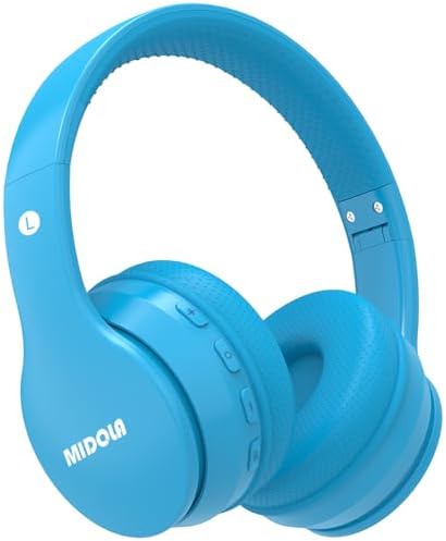 Experience Ultimate Sound Safety with MIDOLA Bluetooth 5.3 Over-Ear Headphones for Kids – Wireless Audio Bliss with Volume Control (85/110 d B), 60-Hour Playtime, and Foldable Design in Trendy Blue – Perfect for School, Travel, and Home Adventures!