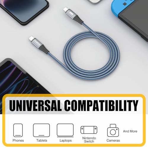 Premium USB C to USB C Cable Bundle: 5 Durable Braided Cords (10 ft, 6 ft, 3 ft) for Rapid 60 W Charging & Efficient Data Transfer – Perfectly Compatible with Samsung Galaxy S24/S23/S22 & i Phone 15 Pro Max – Versatile Lengths for Home, Office, and Travel – Tangle-Free Design for Seamless Connectivity Across All Devices