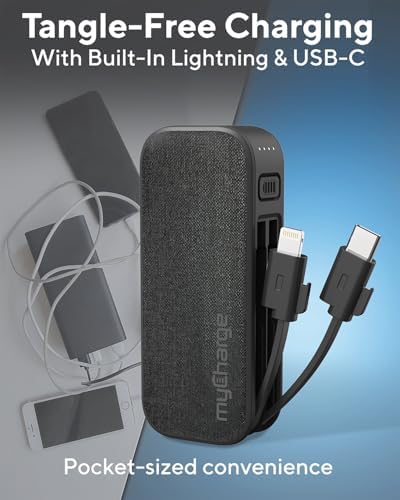 Compact Pink my Charge Power Hub Mini Portable Charger – 3000 m Ah Fast Charging Power Bank with Built-in Lightning & Type C Cables for On-the-Go Charging – Turbo USB C Technology for Enhanced Compatibility and Efficiency