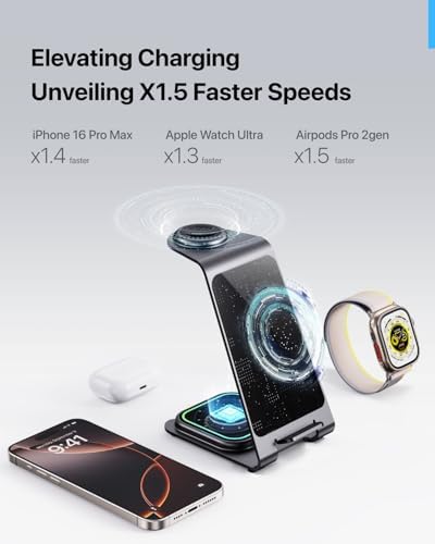 Intoval 3-in-1 Wireless Charging Station: Sleek Fast Charger for i Phone 16/15/14/13/12/11/X Pro Max, Apple Watch 10 Ultra/3 SE/9/8/7/6/5/4/3/2, and Air Pods Pro/4/Pro 2/3 – Ultimate Compatibility and Efficient Power Management in Stylish Silver Finish