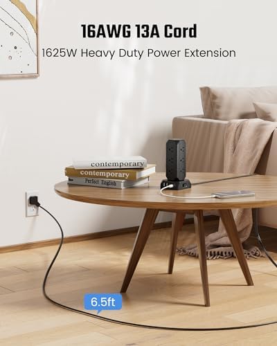 Maximize Your Charging Efficiency with the SUPERDANNY Power Strip Tower Surge Protector – 9 Outlets & 4 USB Ports, 10 Ft Extension Cord, 1080 Joules Surge Protection, Grounded Safety Design for Home and Office Use – Stylish Black Desktop Charging Station for Clutter-Free Solutions