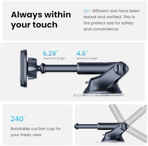 APPS2 Premium Mag Safe Car Mount for i Phone 16/15/14/13/12 – Advanced Dashboard Holder with Strong Suction & Wireless Charging Compatibility – Perfect for Safe Navigation and Hands-Free Calls
