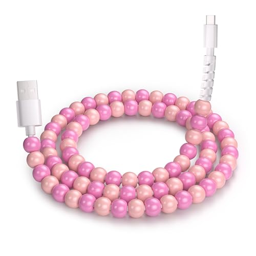 Coolden USB to USB C Cable 66W Type C Charger Fast Charging [2M/6.6FT] USB C Charging Cable Stylish & Cute Beaded iPhone Charger Cord for iPhone 16 Pro Max, Galaxy S25 Ultra Pink – Enhanced Compatibility and Speed