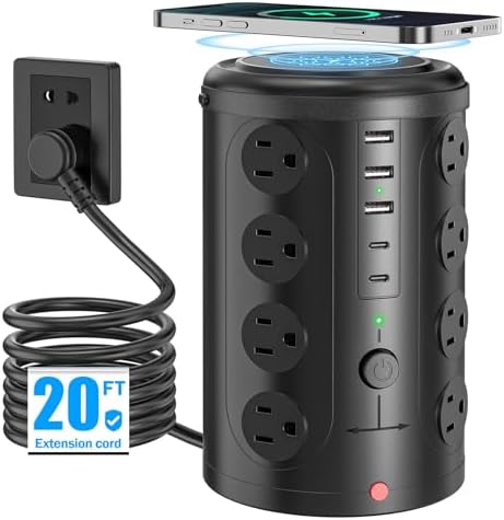 Advanced Surge Protector Power Strip with 15 W Wireless Charging Station – 16 AC Outlets & 5 USB Ports (Including 2 USB-C) for Optimal Home, Office, and Dorm Room Use – 10 FT Cord for Enhanced Flexibility and Speedy Device Charging