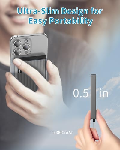 Ultra-Slim 10000 m Ah Magnetic Power Bank – Fast 20 W Charging with Built-in USB-C for i Phone 15/14/13/12 Pro Max – Lightweight Travel Charger with Mag Safe Technology and LED Display – Safe, Stylish, and Convenient Power Solution