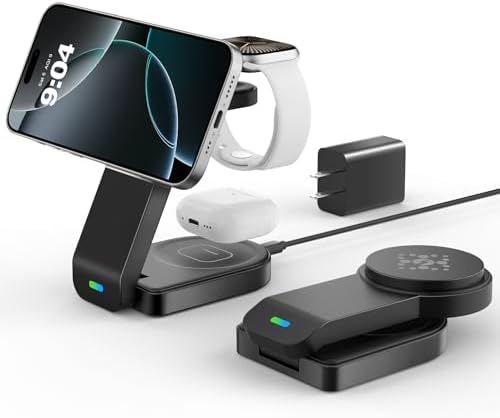 Ultimate 3-in-1 Foldable Wireless Charging Station for Apple Devices – Sleek Magnetic Dock for i Phone 16/15/14/13/12, Apple Watch Series 10/Ultra 2/Ultra/9/8/7/6/5/4/SE/SE 2, and Air Pods 4/3/Pro/2 – Fast, Portable, and Clutter-Free Charging Solution for Home or Travel