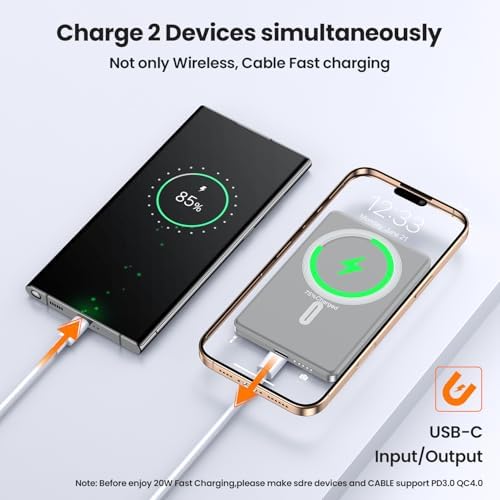 Compact Magnetic Power Bank 5000 m Ah with 20 W Fast PD Charging | Ultra-Slim Design for i Phone 16/15/14/13/12 Pro Max | Lightweight Travel Charger with Enhanced Magnetic Attachment | Advanced Lithium-Polymer Battery & Safety Temperature Control | Effortless Wireless Charging Anywhere | Essential Accessory for On-the-Go Users