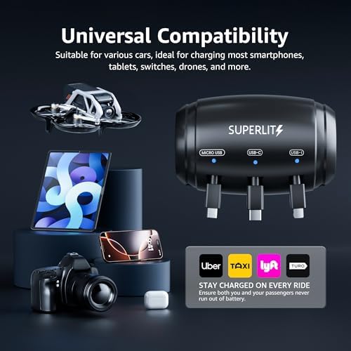 Revolutionize Your Rideshare Journey with the SUPERLIT 3-in-1 Retractable Backseat Charging Hub – Lightning-Fast Charging for i Phone, Samsung & Android – Effortless Headrest Mounting for Uber, Lyft, Turo & Taxi Drivers – Compact, Durable Design for Maximum Passenger Convenience and Comfort