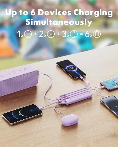 Charmast 20000 m Ah Travel Power Bank with 4 Integrated Charging Cables and 6 Output Ports, 20 W Fast Charging External Battery Pack for i Phone 16/15/14, Android Devices, i Pads, and Tablets – Ultimate On-the-Go Charging Solution for Seamless Connectivity and Reliability