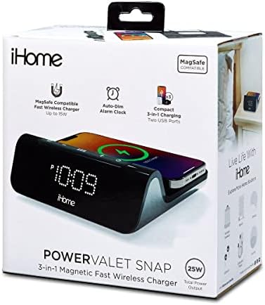 Revolutionary 3-in-1 Magnetic Fast Wireless Charging Clock for Mag Safe Devices – 25 W High-Speed Charging with USB-C & USB-A Ports, Stylish Alarm Clock for Seamless Integration into Your Space