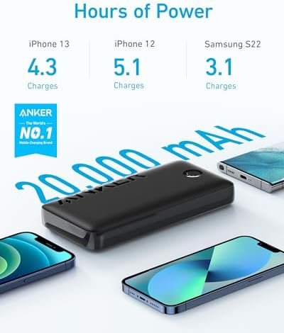 Anker 20,000 m Ah Fast Charge Power Bank – Ultra-Fast 22.5 W Portable Charger with Dual USB-A and USB-C Ports, Ideal for i Phone 16/15/14/13/12, Samsung Galaxy, i Pad Pro, Air Pods & Apple Watch – Compact and Durable for On-the-Go Power Solutions