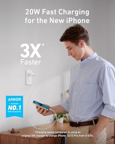 Anker 20 W USB-C Charger Block with 6 ft MFi Certified Lightning Cable – Compact Fast Charging Solution for i Phone 14/13, i Pad Pro & More – Durable Nano Design with Advanced PIQ 3.0 Technology for Maximum Efficiency and Portability