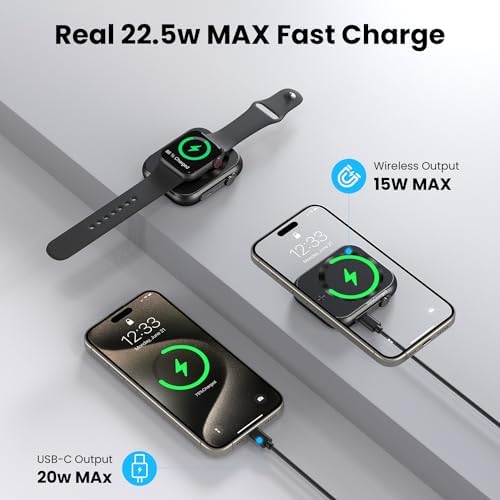 Ultimate 3-in-1 Magnetic Power Bank – 5000 m Ah Wireless Charger for i Phone 16/15/14/13/12, Apple Watch & Air Pods – 22.5 W Fast Charging, Lightweight Portable Battery Pack with LED Status Indicators – Enhanced Compatibility for On-the-Go Power Solutions