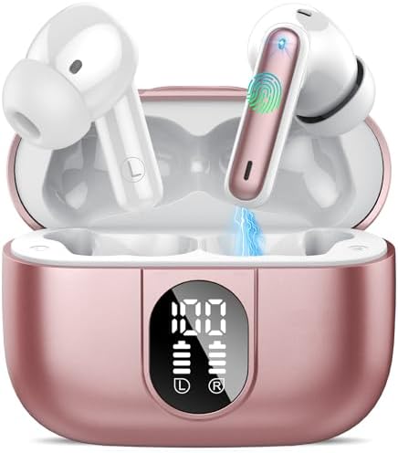 Revolutionary Bluetooth 5.3 Noise-Cancelling Earbuds with 40-Hour Playtime – IPX7 Waterproof Wireless Headphones Featuring Deep Bass for Immersive Sound, Ergonomically Designed for Comfort, and LED Battery Indicator for Effortless Monitoring