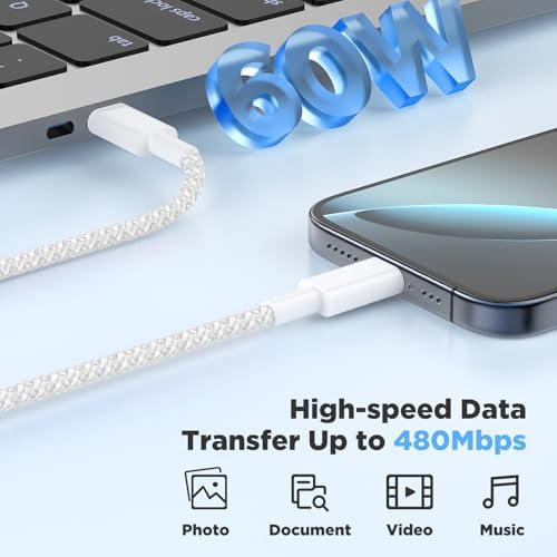 Rapid Charge 3-Pack USB-C Fast Charger Kit for i Phone 15 & 16 Pro Max – 20 W Power Blocks with Robust 6 ft & 10 ft Braided Cables – Ultra-Fast Charging Solution for i Pad Pro 13/12.9 – Sleek, Portable Wall Charger for Everyday Convenience