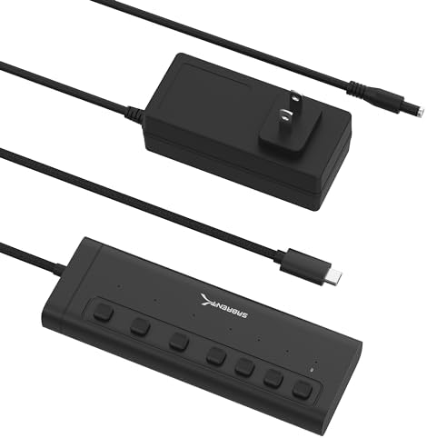 SABRENT 7-Port USB-C Hub: Maximize Efficiency with 3 USB-A & 4 USB-C Ports, 5 Gbps USB 3.2 Speed, 20 W PD Charging, Smart Power Control & LED Indicators – Ideal for Mac, PC, Steam Deck, ROG Ally – Stylish Aluminum Build for Durability & Performance