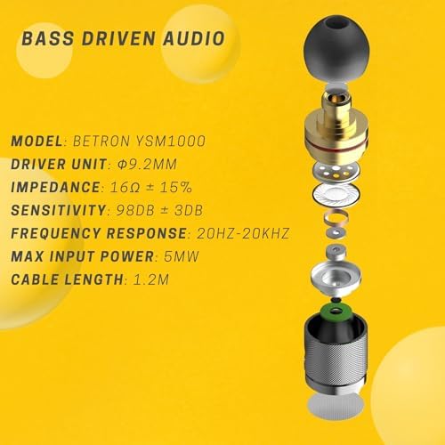 Elevate Your Audio Experience with Betron YSM1000 Wired Earphones – Noise Isolating Earbuds with Tangle-Free Cable and 3.5 mm Jack Compatibility for i Phone and More – Lightweight Comfort for Extended Use and Unmatched Sound Quality