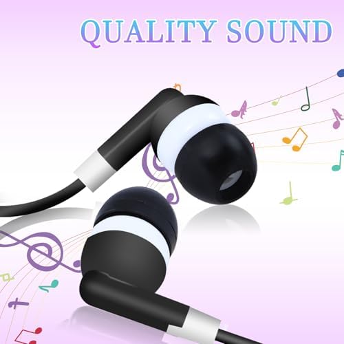 Bulk Disposable Black Earbud Headphones – 50 Pack Wired In-Ear Earbuds for Classroom Use – Hygienic, Lightweight, Durable 3.5 mm Earphones – Perfect for Student Learning, Libraries & Educational Settings – Superior Sound Quality for Enhanced Engagement and Focus