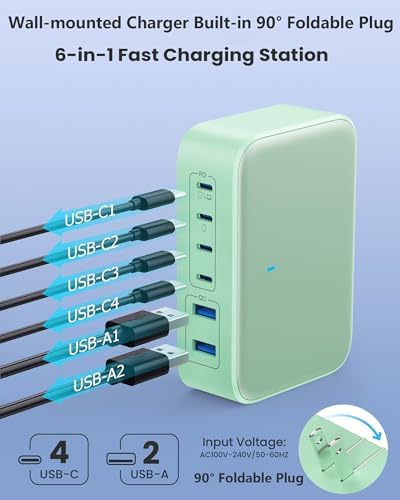 Revolutionary 65 W Ga N USB-C Power Hub – Compact 6-Port Fast Charging Station with Foldable Design for Effortless Travel – Compatible with Mac Book Pro/Air, i Phone 16/15, Dell Laptops, Galaxy Series & Steam Deck – Sleek Green Aesthetic for Modern Tech Savvy Users