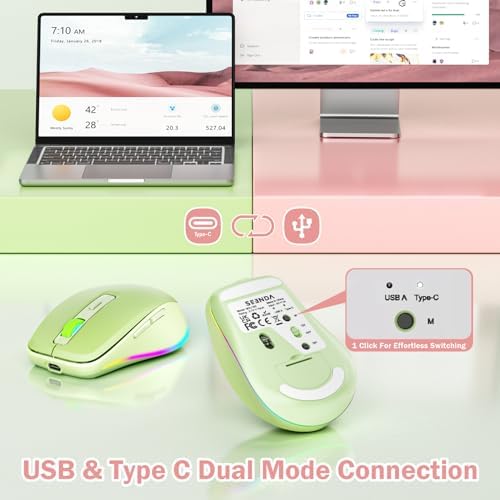 Illuminate Your Workspace with the seenda Light-Up Wireless Mouse Featuring Built-In Jiggler – USB-C & USB Receiver for Mac Book, i Pad, and Windows Devices – Ergonomic Design for Enhanced Comfort and Productivity