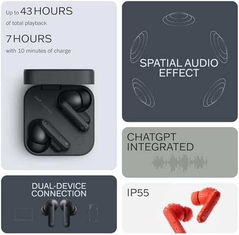 CMF Buds Pro 2 Wireless Earbuds – Superior Hi-Res LDAC Audio with 50 d B Hybrid Noise Cancellation and Ultra Bass for Dynamic Sound, Seamless Bluetooth 5.3 Connectivity, 43 Hours of Playtime with Compact Charging Case, Enhanced Six HD Microphone System for Optimal Call Clarity, Stylish Dark Grey Finish Perfect for Modern Audiophiles