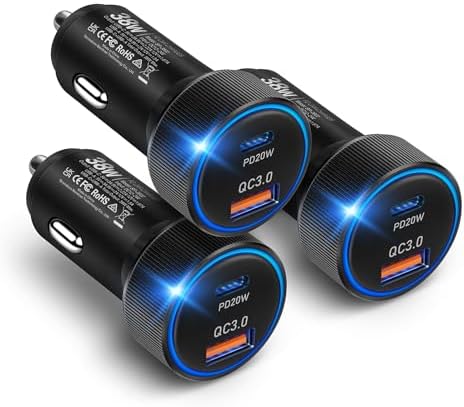 38 W Dual USB-C Car Charger | Fast Charging Multi-Port Adapter | Boxeroo 3-Pack Cigarette Lighter Charger for i Phone 16/15/14/13/12 Pro & Samsung | PD/QC 3.0 Technology for Rapid Power Delivery | Compact, Durable, and Versatile Charging Solution for Road Trips & Daily Commutes | Stay Powered On-the-Go with Enhanced Compatibility and Safety Features
