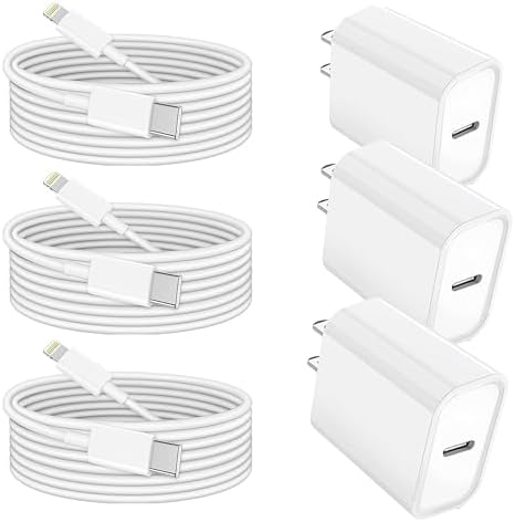 10-Foot Ultra-Fast i Phone Charging Cable 3-Pack with USB-C PD Wall Charger – Exceptional Compatibility for i Phone 14/13/12/11 Pro Max/XS Series – Durable Lightning Cable Solution for On-the-Go Charging Convenience and Rapid Power Delivery