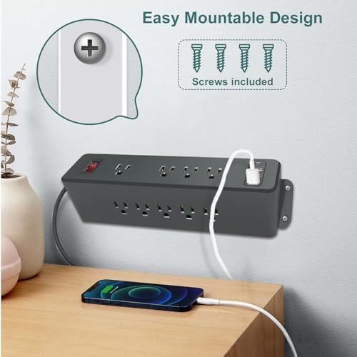 Maximize Your Charging Potential with Hdc Tek’s 9-Outlet Wall-Mount Power Strip – Featuring 3 Fast-Charging USB-A Ports & 1 PD USB-C Port, Sleek Flat Plug Design for Efficient Space Management, Ideal for Office, Home, and Dorm Use – Reliable Surge Protection & Stylish Black Finish for Modern Aesthetics