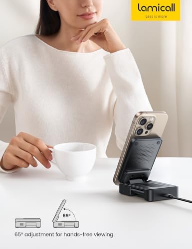Lamicall 3-in-1 Wireless Charging Station for Mag Safe – Portable Fast Charging Hub for i Phone 16, 15, 14, 13, Apple Watch & Air Pods – Foldable Design for Travel Convenience & Enhanced Device Compatibility