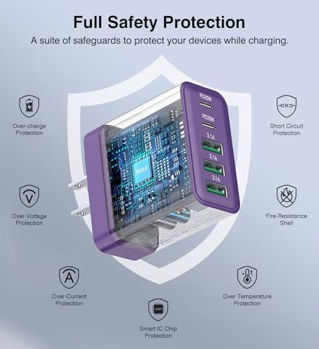 50 W 5-Port USB C Charging Hub – Ultimate Fast Charger for i Phone 16-11 Pro Max & Samsung Devices – Dual PD & QC Technology for Unmatched Performance – Compact, Durable Wall Adapter for Home, Office, and Travel Convenience