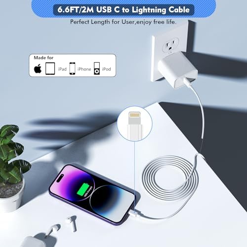 Premium Apple MFi Certified 3-Pack i Phone Charger Set with PD Type C Quick Wall Block and 6 FT Fast Charging USB C to Lightning Cable – Ultimate Speed and Compatibility for i Phone 14/13/12/Pro/Max/11/XR/SE 2022 and i Pads, Perfect for Home or Travel Use