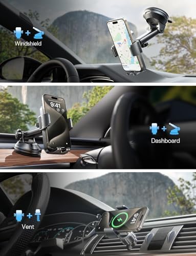 LISEN Delas 3-in-1 Adjustable Car Phone Holder Mount – Versatile Dashboard, Air Vent & Windshield Solution for i Phone 16 Pro Max, Samsung Galaxy & More – Effortless Tool-Free Installation for Enhanced Safety & Modern Aesthetics in Sleek Black Design