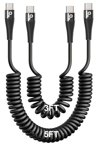 USB C to C 100W 3ft, 2Pack Coiled USB C Charger Cable for Car, Short Type C USBC Fast Charging Cable for iPhone 16/15/Pro/Plus/Pro Max/Samsung Galaxy S23, Compatible All Type C Devices – Enhanced Compatibility and Speed
