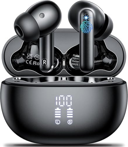 2025 Bluetooth 5.3 Wireless Earbuds – High-Performance Sport Headphones with 42 Hours of Playtime, IPX7 Waterproof Rating, and 4 ENC Microphones for Crystal-Clear Calls – Ideal for Active Lifestyles and Superior Sound Quality on i Phone and Android Devices