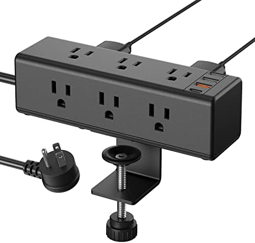 CCCEI Desk Clamp Power Strip: 9 Outlet Surge Protector with USB-A & USB-C Fast Charging | Compact Desktop Edge Mount Power Station | 6 FT Flat Plug for Easy Access | Ideal for Home Office & Gaming Setups | Enhanced Organization & Efficiency