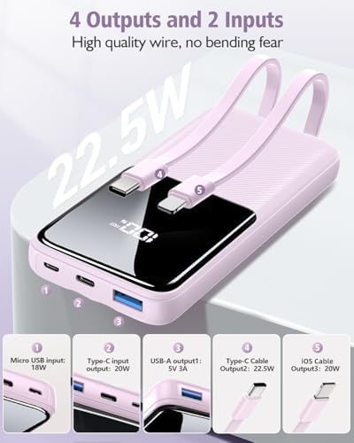 Ultimate 15000 m Ah Fast Charging Portable Power Bank – Compact USB-C & i OS Compatible Battery Pack for i Phone, Android, Samsung – Sleek Purple Design with Safety Features and LED Indicator for On-the-Go Charging