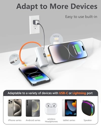 ONES Portable Power Bank 5000 m Ah – Ultra Compact Fast Charger with LED Display for i Phone & Samsung | Mini Backup Battery Pack with Lightning Plug & USB-C Cable | Essential Emergency Phone Charger for On-the-Go Lifestyle