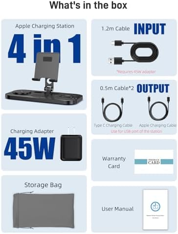 Revolutionary 4-in-1 Wireless Charging Station for Apple Devices – Fast Charge Your i Phone 16 Pro Max, Air Pods Pro 2, i Pad, and Apple Watch Series 8/9/10 Effortlessly with Enhanced Compatibility and Safety Features – Streamline Your Charging Experience Today!