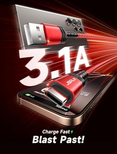 JSAUX 10 ft USB C Cable 2-Pack – High-Speed Charging & Data Transfer for i Phone 16 Series, Samsung Galaxy S20/S10/S9 & Note 20 – Durable Nylon Braided Design for Ultimate Reliability – Perfect for Home, Office & On-the-Go Use – Enhanced Compatibility with USB 3.1 Technology – Sleek Black Finish for Professional Aesthetics