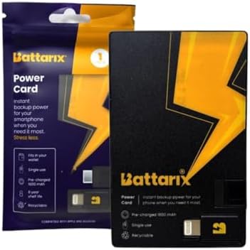 Ultra-Slim Power Card Portable Charger – Pre-Charged Emergency Power Bank for Fast Charging Android & i Phone Devices, Credit Card Size External Battery for Everyday Carry and On-the-Go Use, Enhanced Lightning & USB C Compatibility