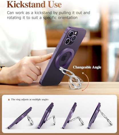 GVIEWIN Magnetic Phone Ring Holder, Compatible with MagSafe Phone Grip with Adjustable Stand, Magnet Phone Ring Kickstand for iPhone 16 Pro Max/Plus/15/14/13/12 Series/Other Phones (Purple) – Enhanced Compatibility and Speed