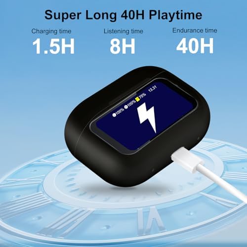 Advanced Touchscreen Bluetooth 5.4 Earbuds | Ultimate Wireless Smart Headphones with 40-Hour Battery Life | Exceptional ANC & ENC Noise Cancellation for Unmatched Audio Clarity | Intuitive Touch Controls for Seamless i OS & Android Integration | Sleek Black Design for Everyday Versatility and Comfort